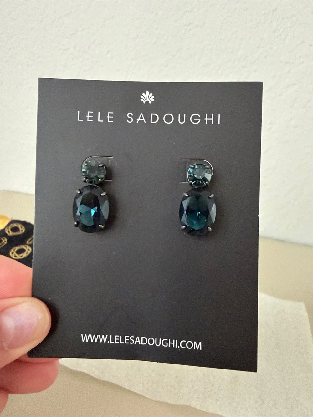 Lele Sadoughi Deep Teal Crystal Drop Earrings